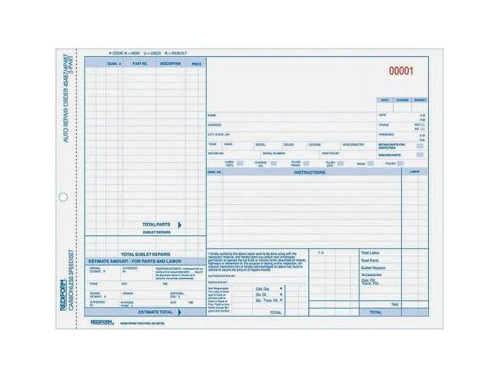 Auto Repair Order Forms 50 Pack O621491