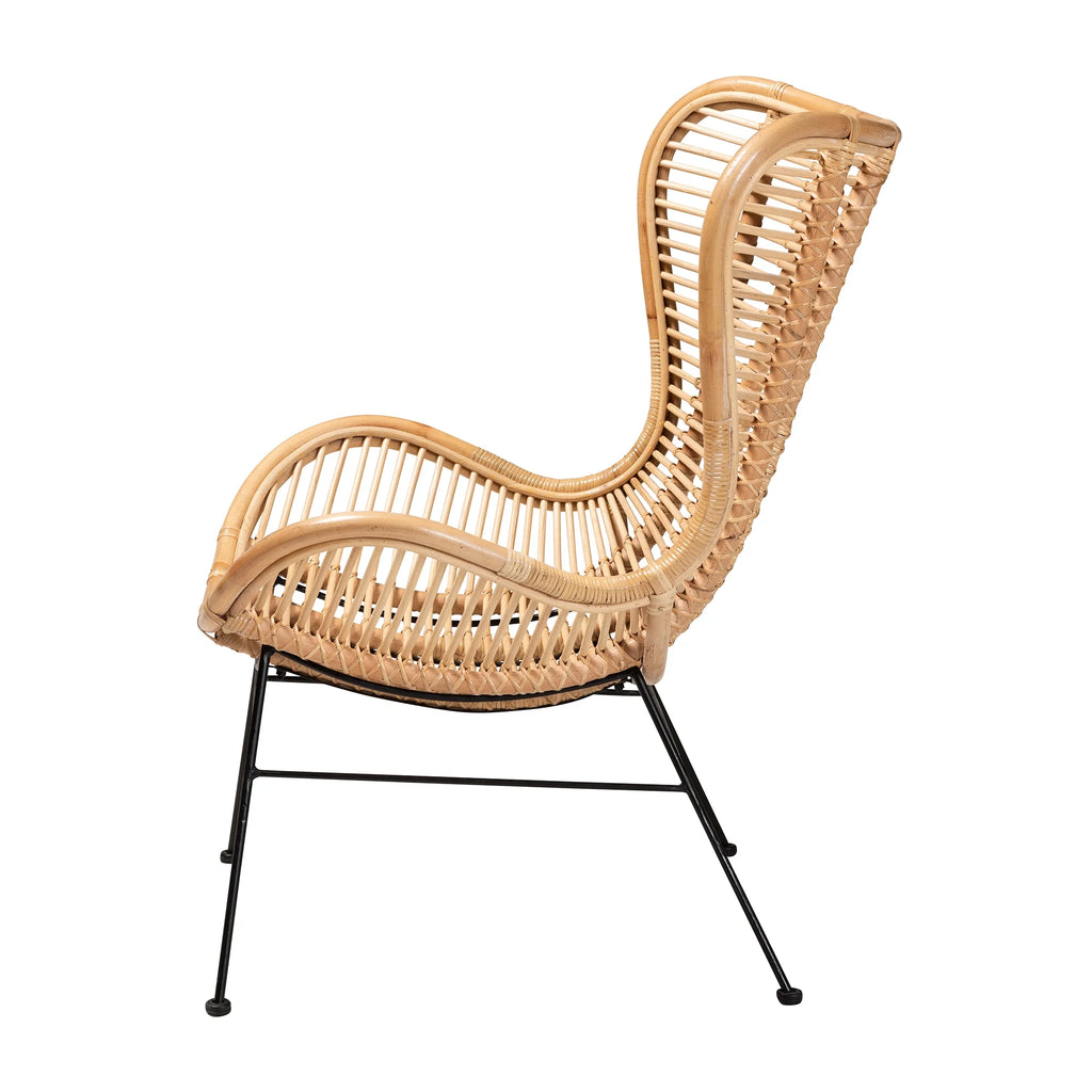Natural Brown Rattan and Black Metal Accent Chair G649