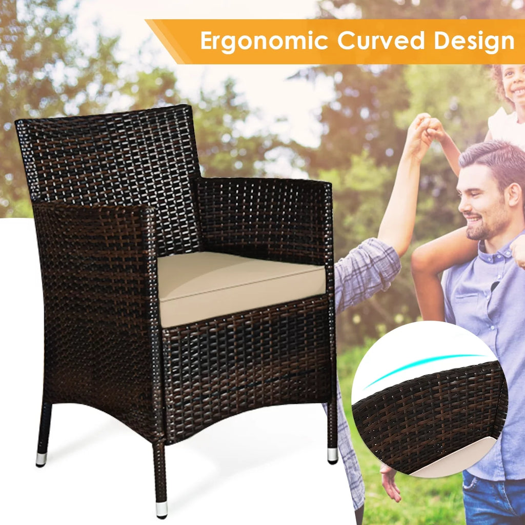 4 Pc Patio Rattan Conversation Furniture Set with Gray Cushion G8496
