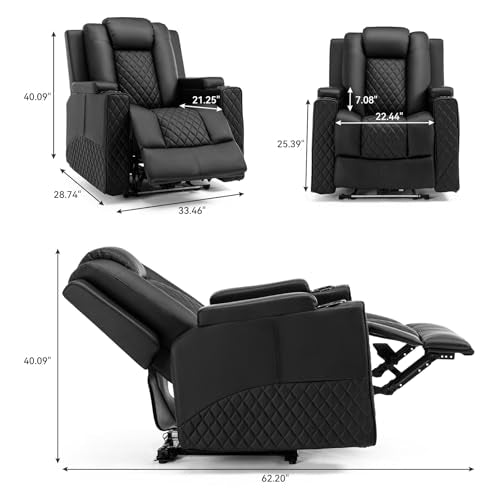 Power Recliner Chair PU Leather Electric Massage Recliner Sofa Black V609437