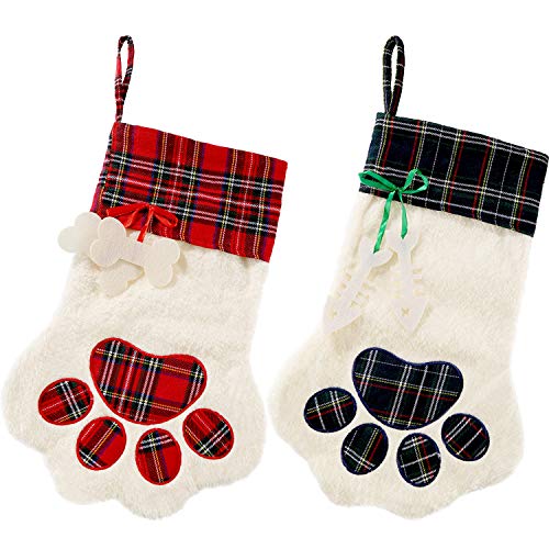 2 Pieces 17.7 Inch Christmas Pet Stockings Buffalo Plaid W26005