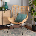 Natural Brown Rattan and Black Metal Accent Chair G649