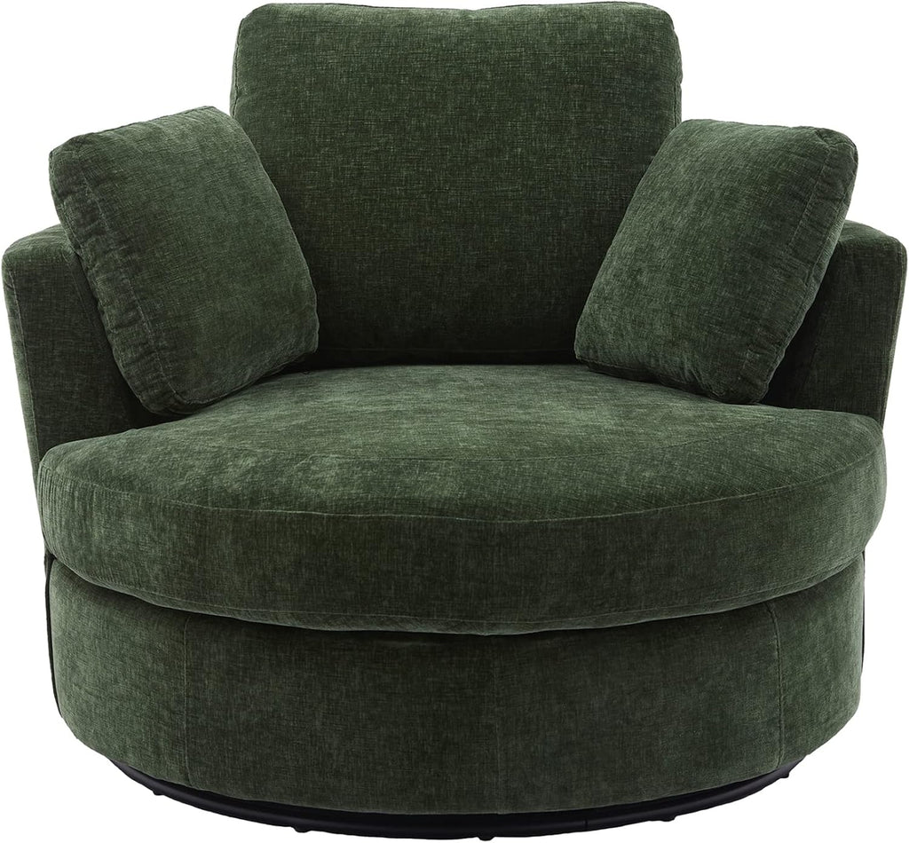 Green Chenille Oversized Swivel Barrel Chair T96886