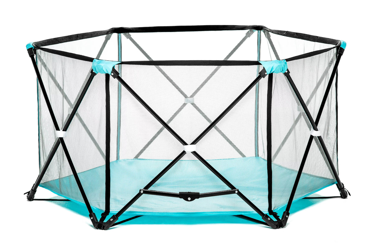 Portable Play Yard, Washable, Aqua, 6-Panel L150679