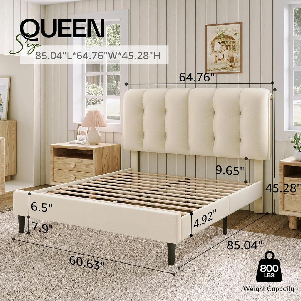 Queen Velvet Upholstered Platform Bed with Adjustable Headboard R591770