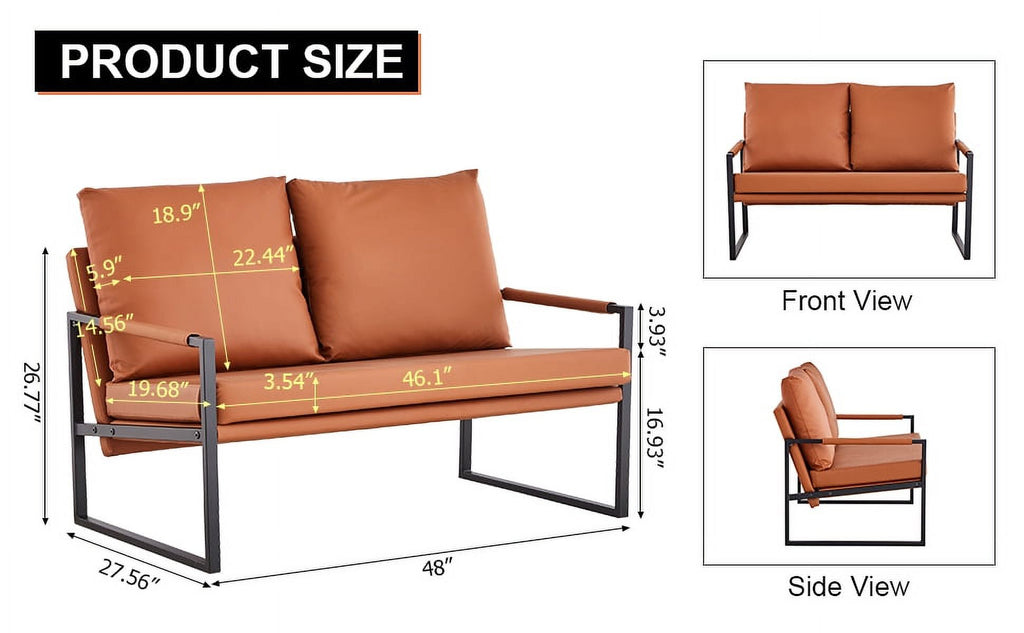 Brown PU Leather Two-Seater Sofa Chair with 2 Pillows Z846022