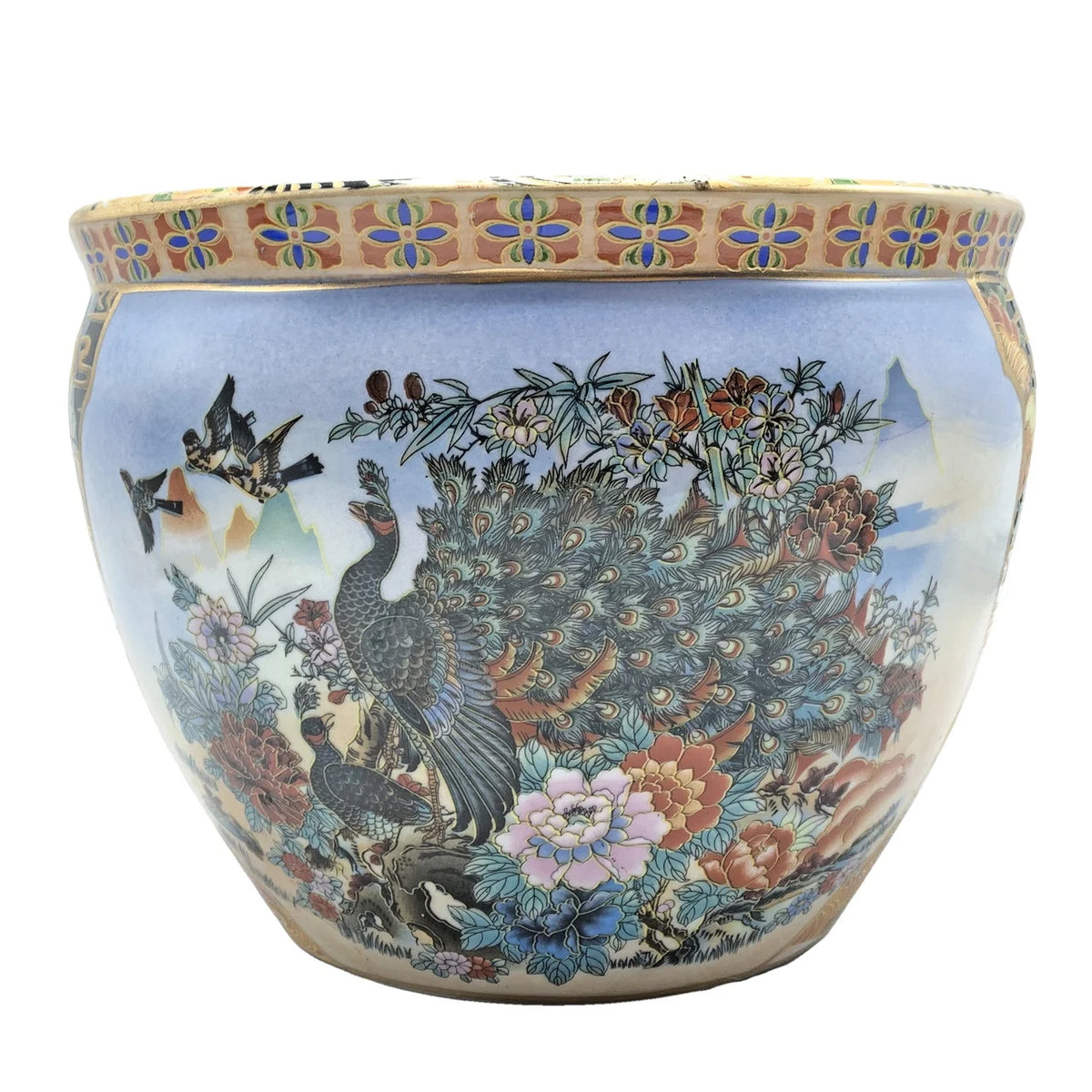 Japanese Satsuma Peacock Planter 10 inch N633037