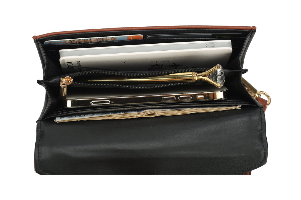 Black Vegan Leather Satchel & Wristlet Wallet E895