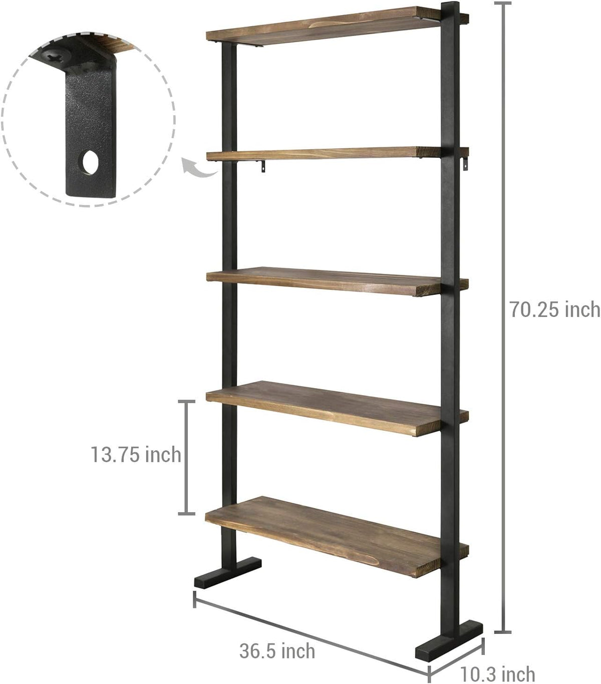 5-Shelf Industrial Metal and Solid Pine Wood Bookcase Dark Brown V6298