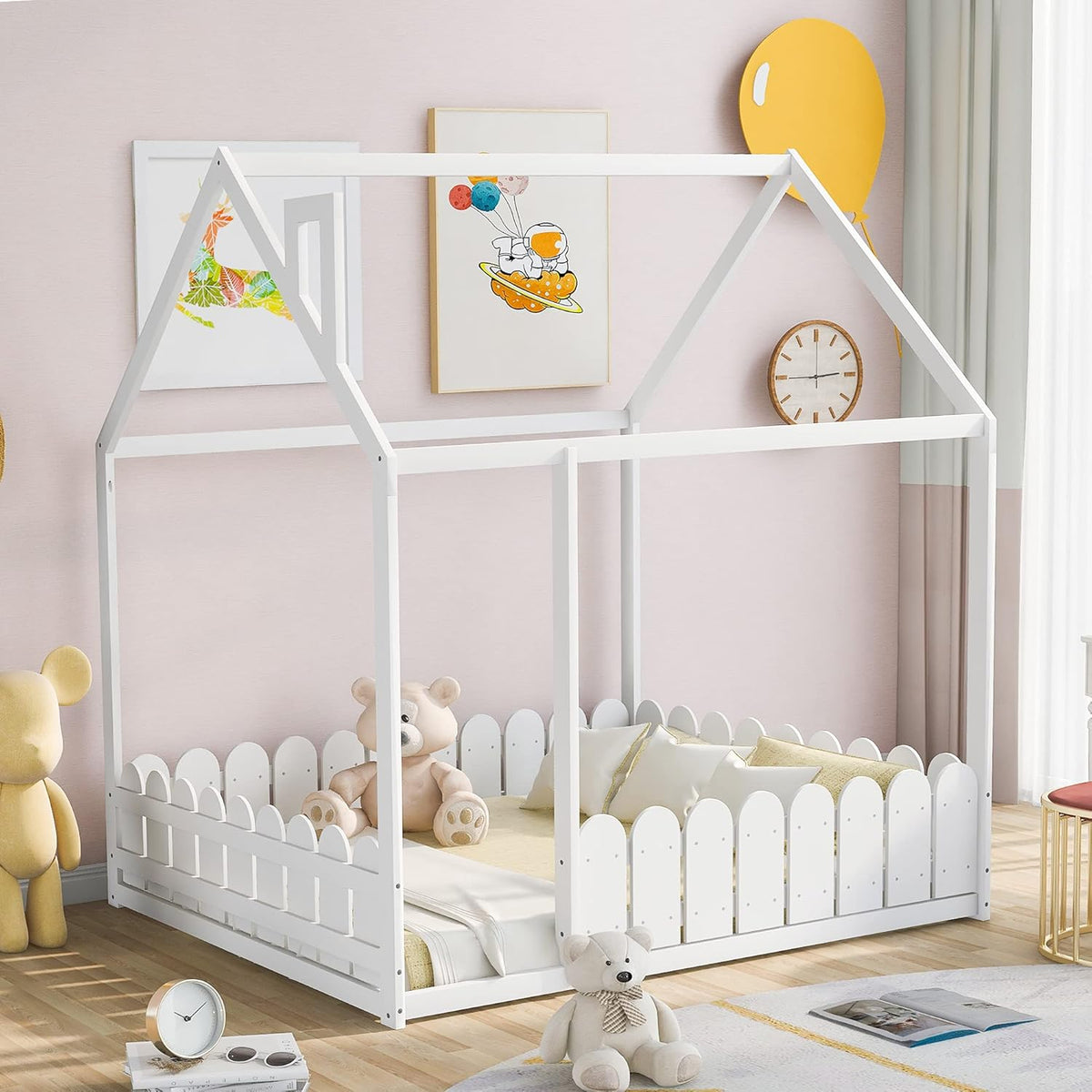 Twin Size Wooden House Bed with Trundle and Roof H442