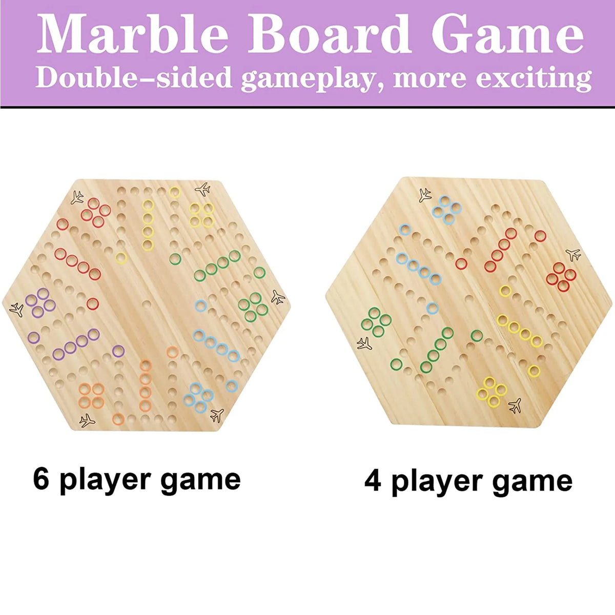 Wahoo Board Game Double Sided Painted Wooden 6 Colors 24 Marbles 6 Dice P836736