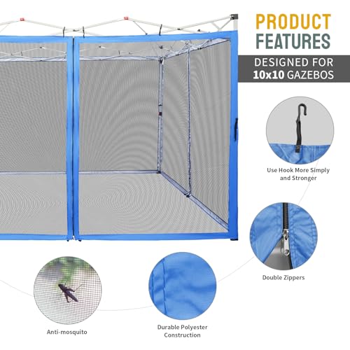 10 x 10 Pop Up Canopy Mosquito Net Sidewall with Zipper 4 Packs Blue Q5349