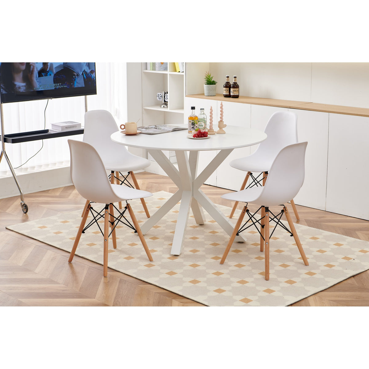 White 42.1" Round MDF Dining Table L530823