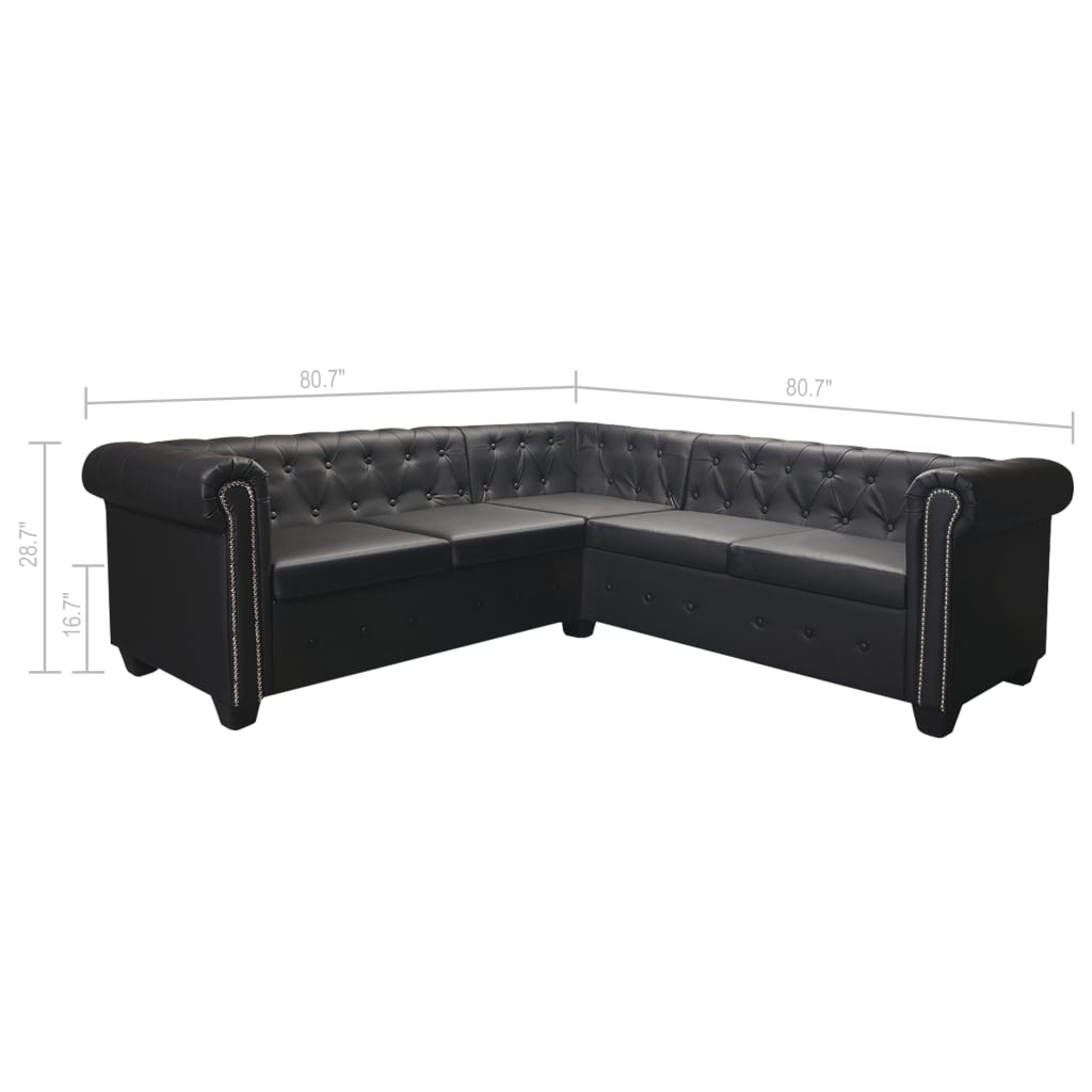 Chesterfield Corner Sofa 5-Seater Black Faux Leather V1288