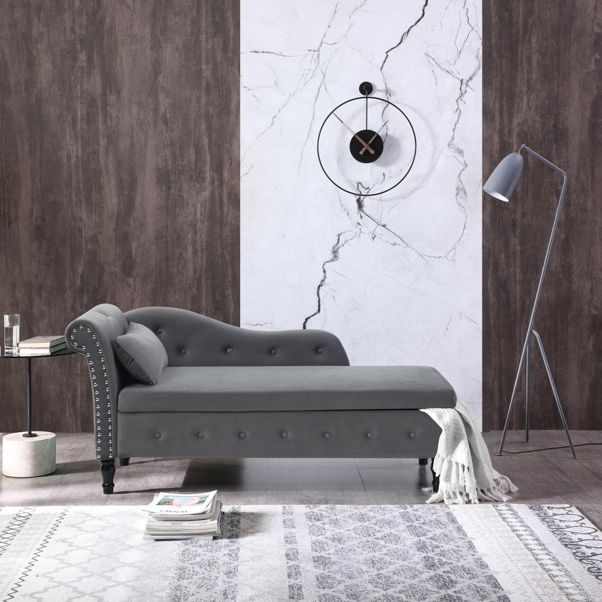 Velvet Chaise Lounge with Hidden Storage S7216