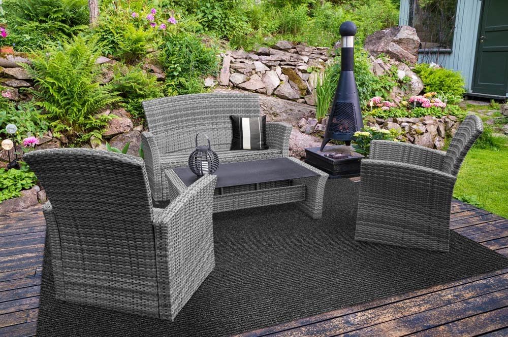 Charcoal Black Ribbed Indoor Outdoor Carpet 6 Feet X 10 Feet T596269
