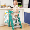 Foldable Adjustable Toddler Kitchen Stool with Handles Non-Slip Blue Grey M8891
