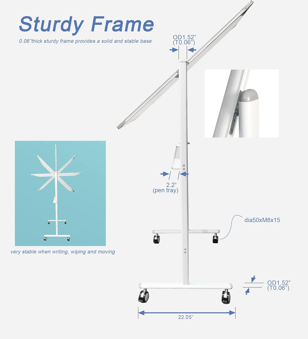 Mobile Double Sided Whiteboard 36 x 71 Inches with Aluminum White Frame P4292