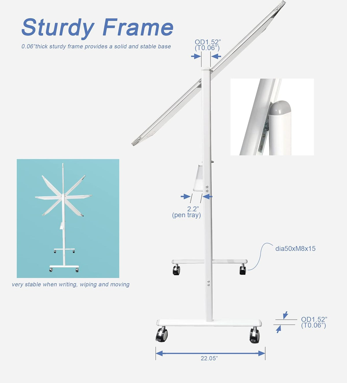 Mobile Double Sided Whiteboard 36 x 71 Inches with Aluminum White Frame P4292