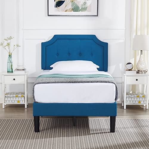 Twin Size Upholstered Platform Bed Frame with Wooden Slats L243