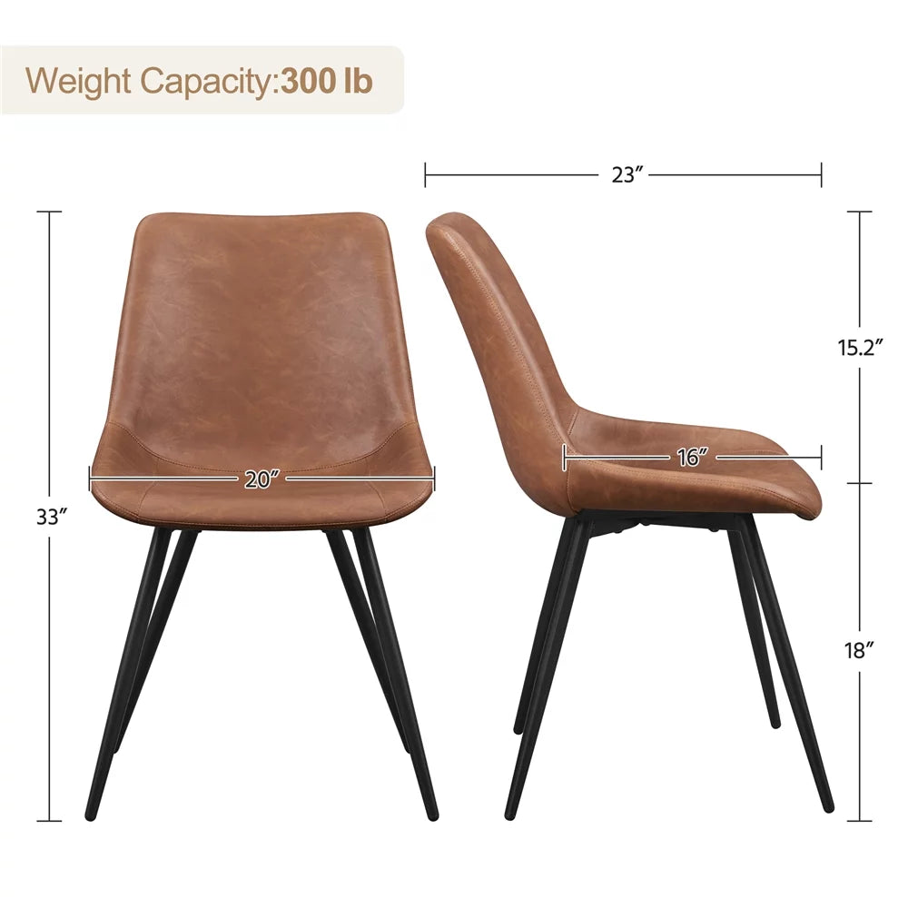 Brown Faux Leather Dining Chairs with Metal Legs S9751