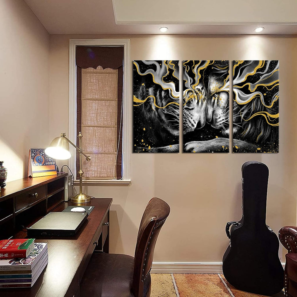 Black and Gold Framed Canvas Lion Wall Art N518901