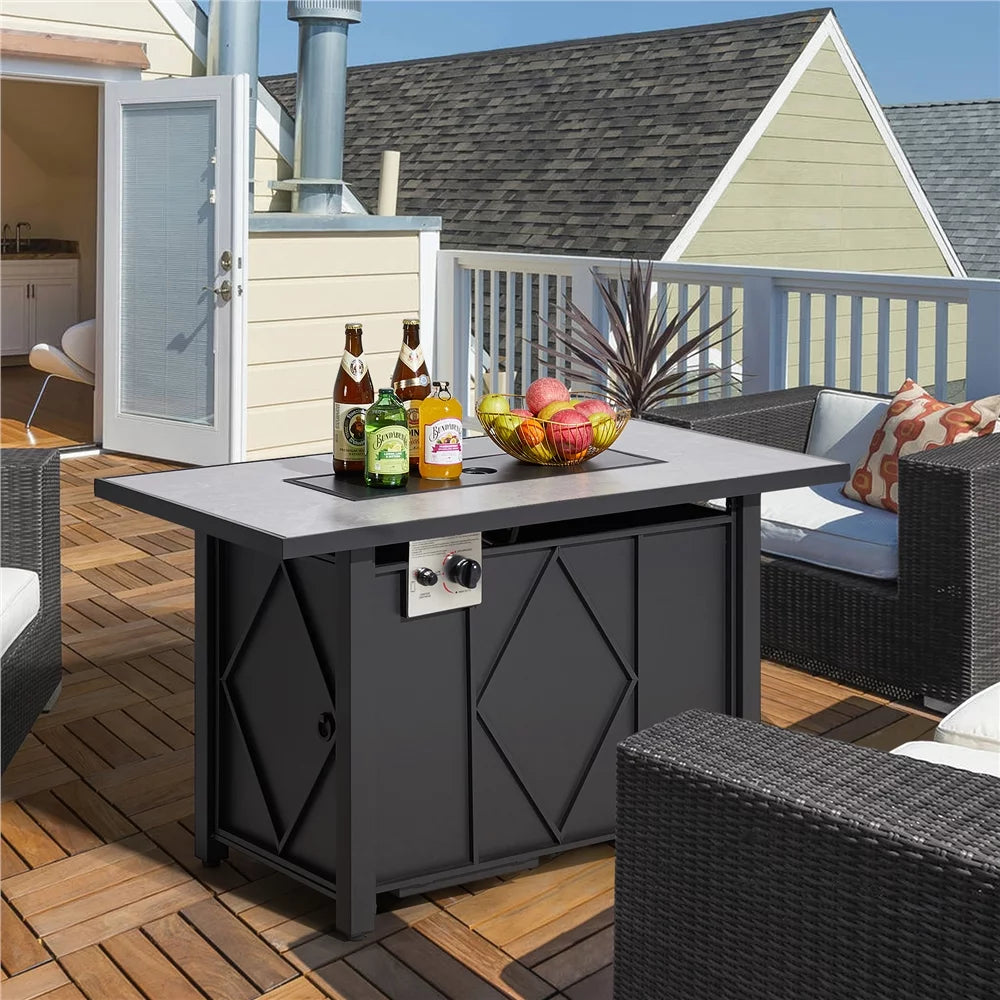 43" Fire Pit Table with Ceramic Tabletop, Black Q200298