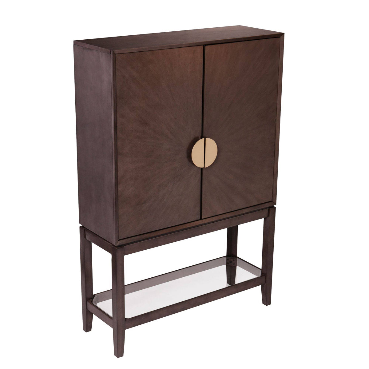 Brown and Beige 2-Door Storage Bar Cabinet D3866