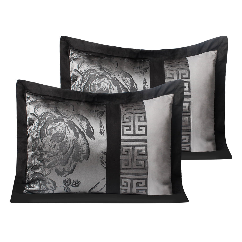 8 Piece Jacquard Fabric Patchwork Comforter Set Queen Size Gray U708