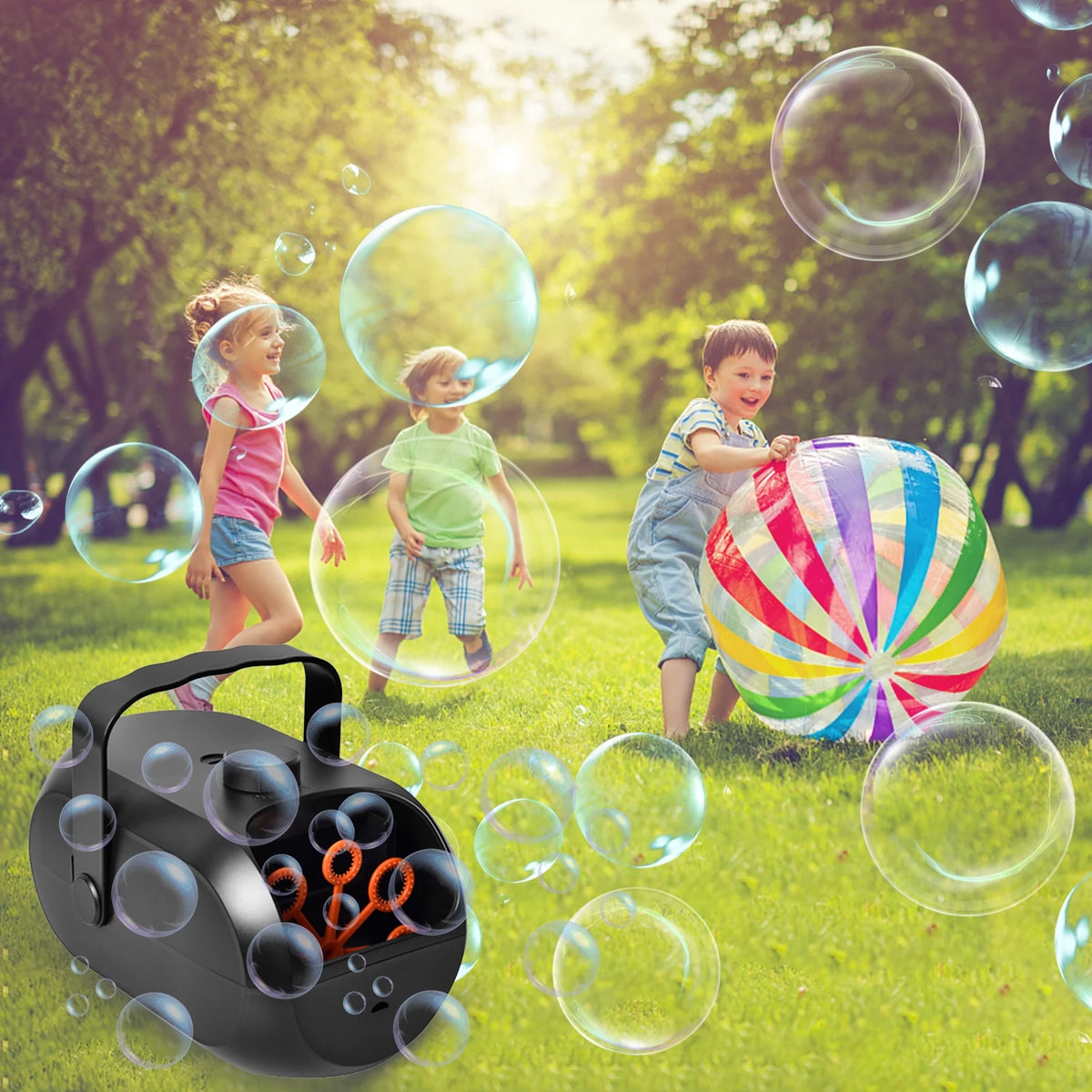 Portable Automatic Bubble Maker with 6 Bubble Wands N964466