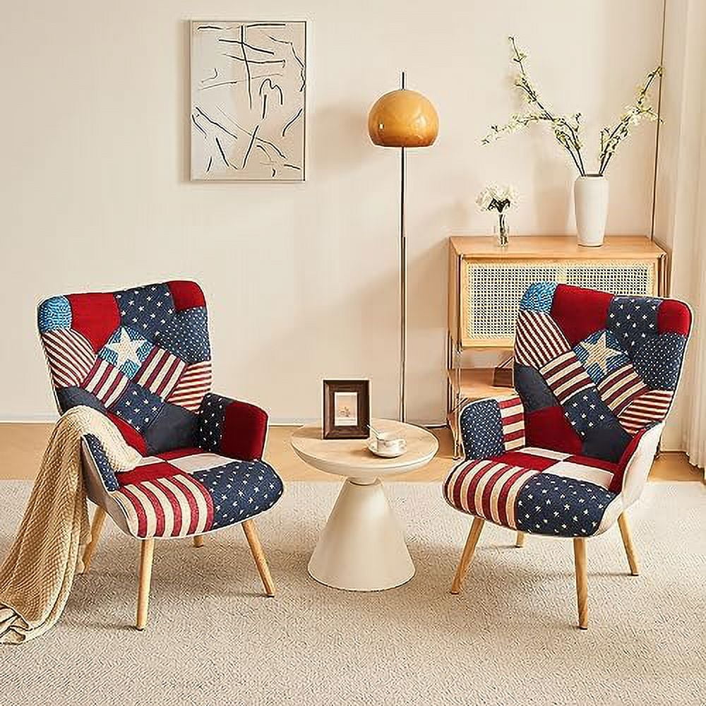 Accent Chair High Back Armchair Linen Fabric Solid Wood M662