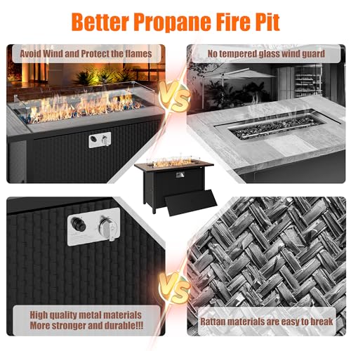 45 inch Propane Gas Fire Pit Table with Lid, Lava Rock, Waterproof Cover H1240