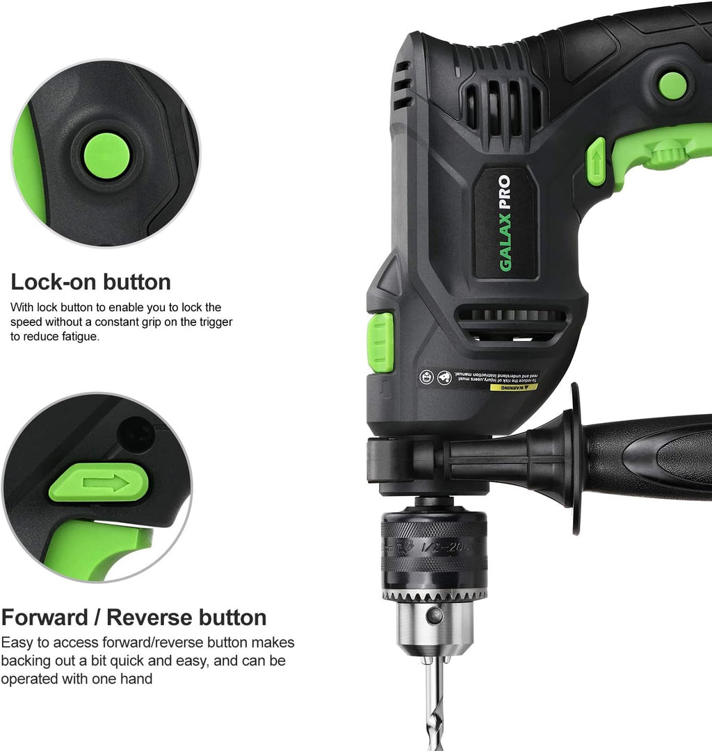 5Amp 1/2-inch Corded Impact Drill with 105pcs Accessories, Variable Speed 0-3000, Hammer and Drill 2 Functions in 1, 360°Rotating Handle, Depth Gauge, Carrying Case Included Pack of 2 V642930