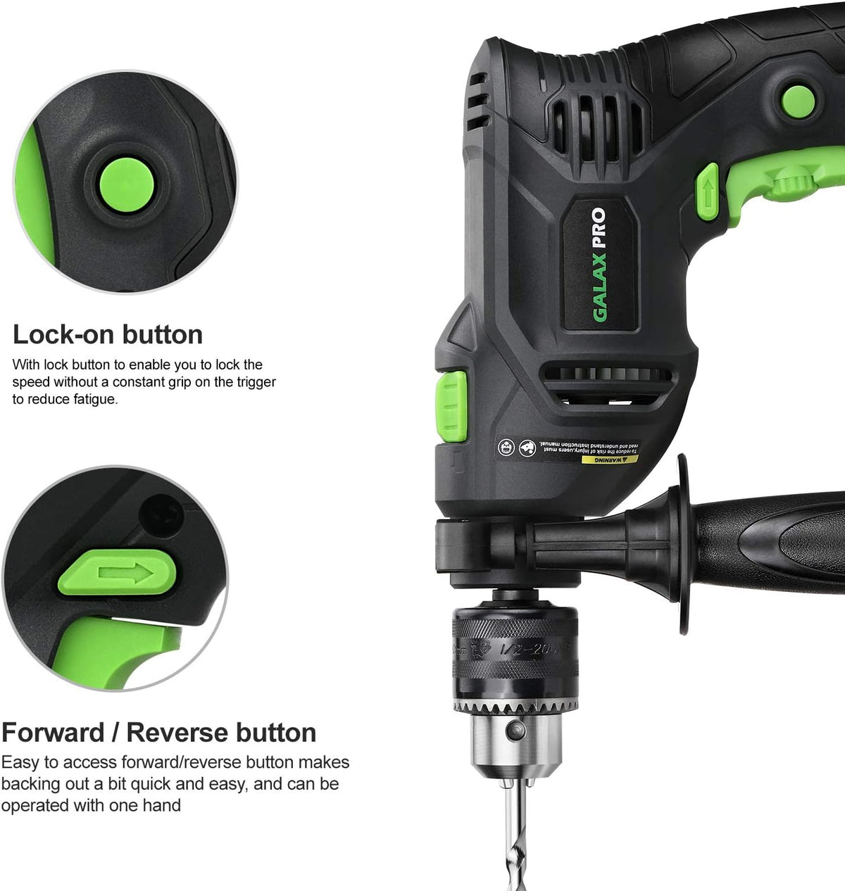 5Amp 1/2-inch Corded Impact Drill with 105pcs Accessories, Variable Speed 0-3000, Hammer and Drill 2 Functions in 1, 360°Rotating Handle, Depth Gauge, Carrying Case Included Pack of 2 V642930