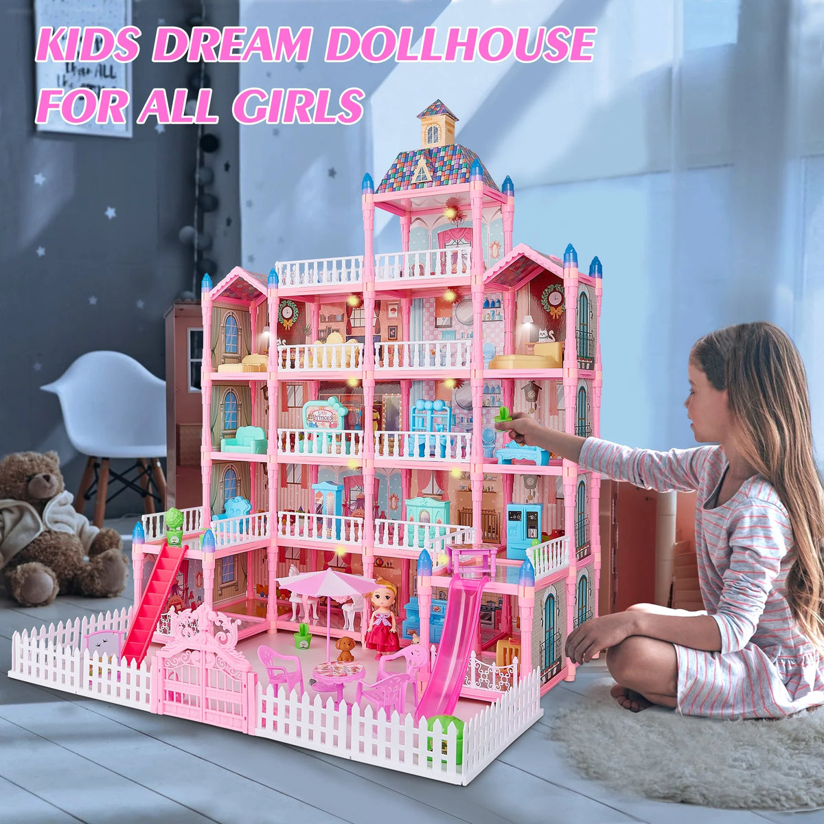 5-Story 19 Rooms Dollhouse with 1 Doll Toy Figure S672