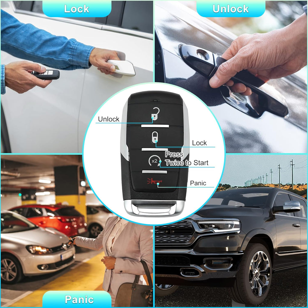 Replacement Keyless Entry Remote Car Key Fob 4 Buttons with Door Key Y9695