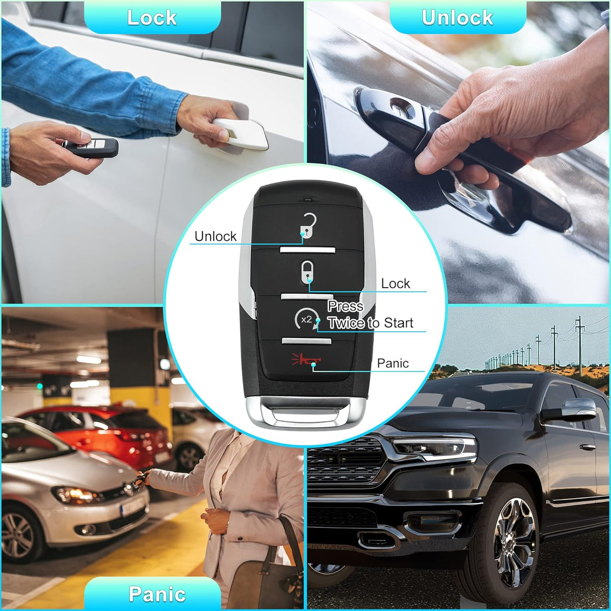 Replacement Keyless Entry Remote Car Key Fob 4 Buttons with Door Key Y9695