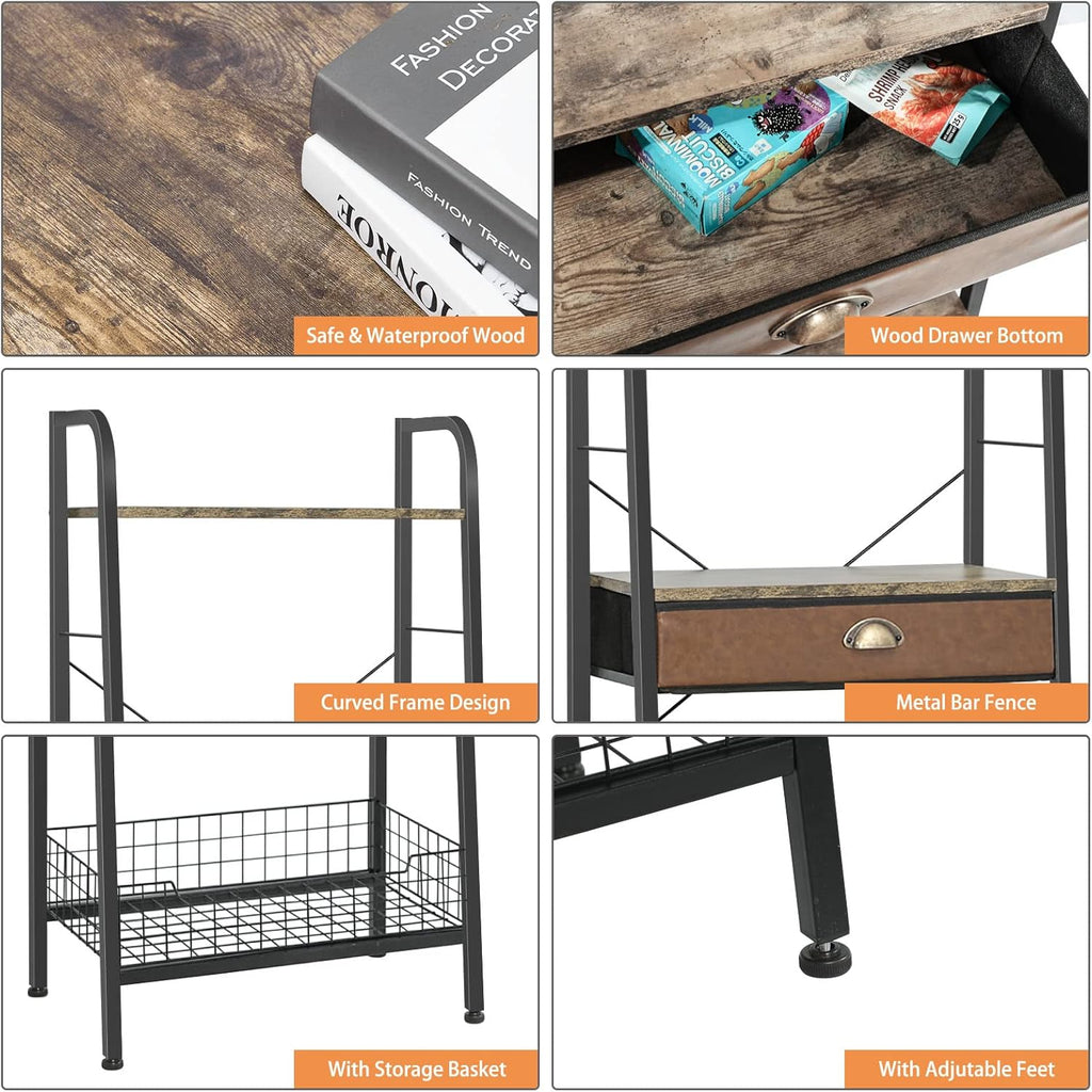 4 Tier Ladder Shelf with Drawer, Iron Frame Bookshelf B8273