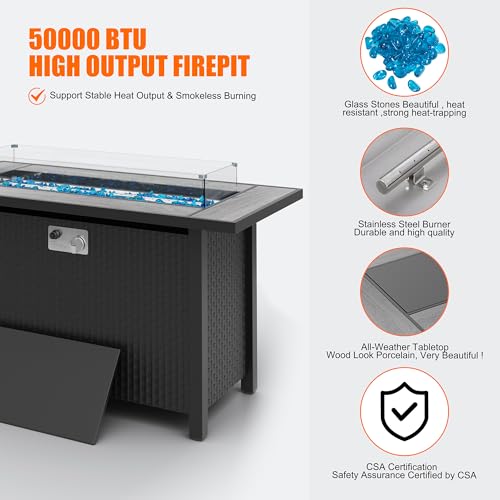 45 inch Propane Gas Fire Pit Table with Lid, Lava Rock, Waterproof Cover H1240