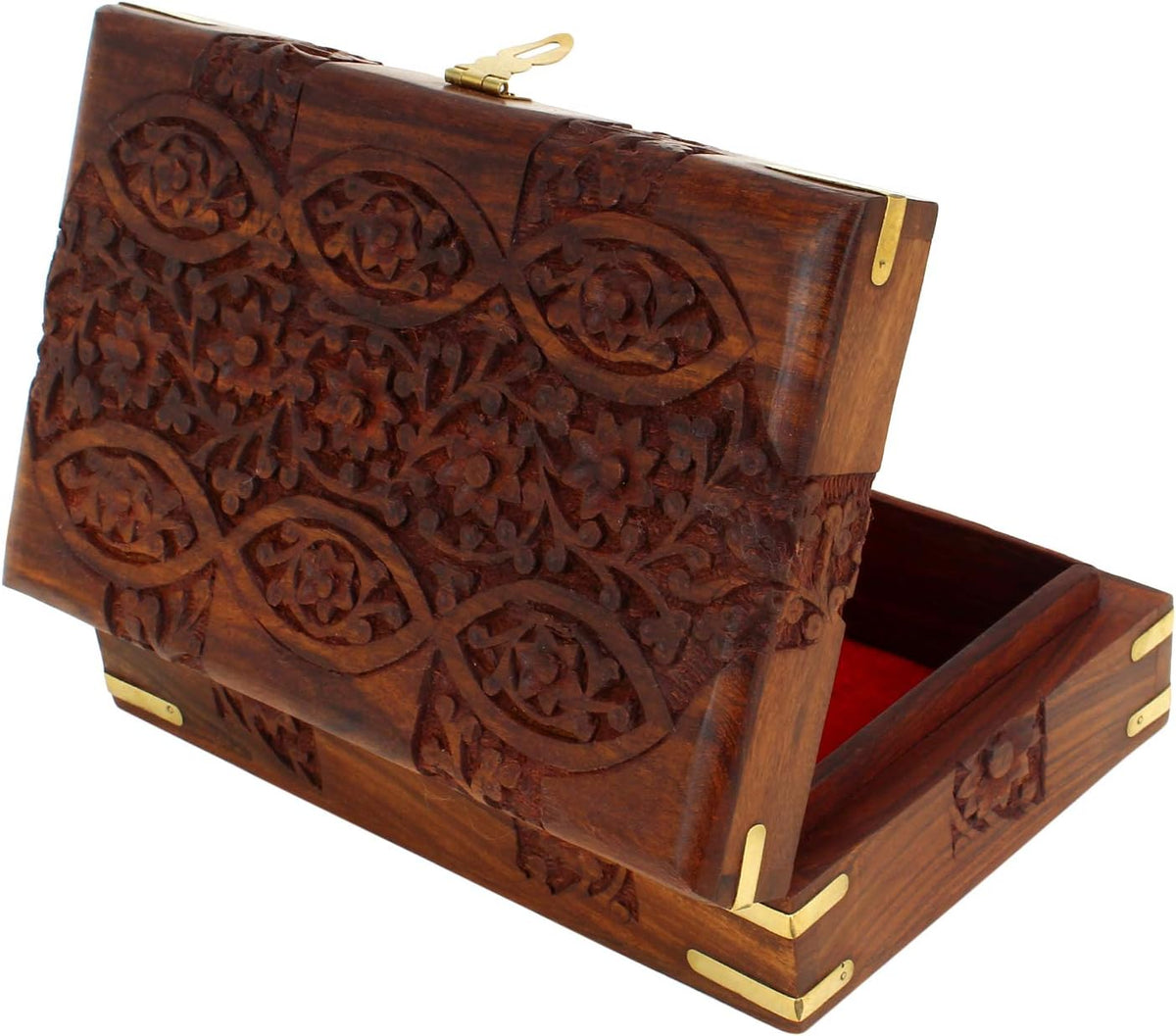 Hand Carved Wooden Storage Organiser Jewellery Box 20x12.5x6.5 CM D44553