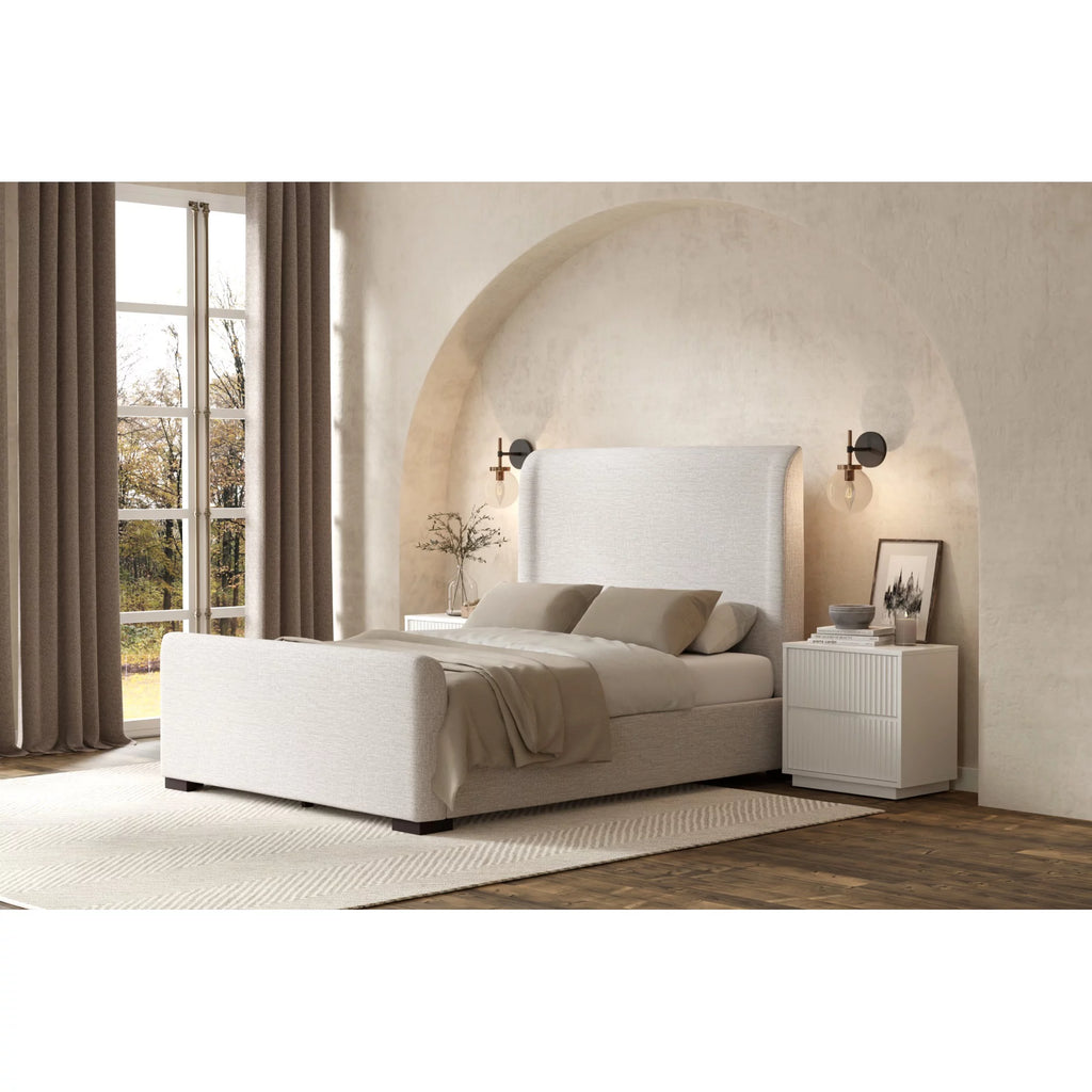 Beige Upholstered Queen Platform Bed Q2347