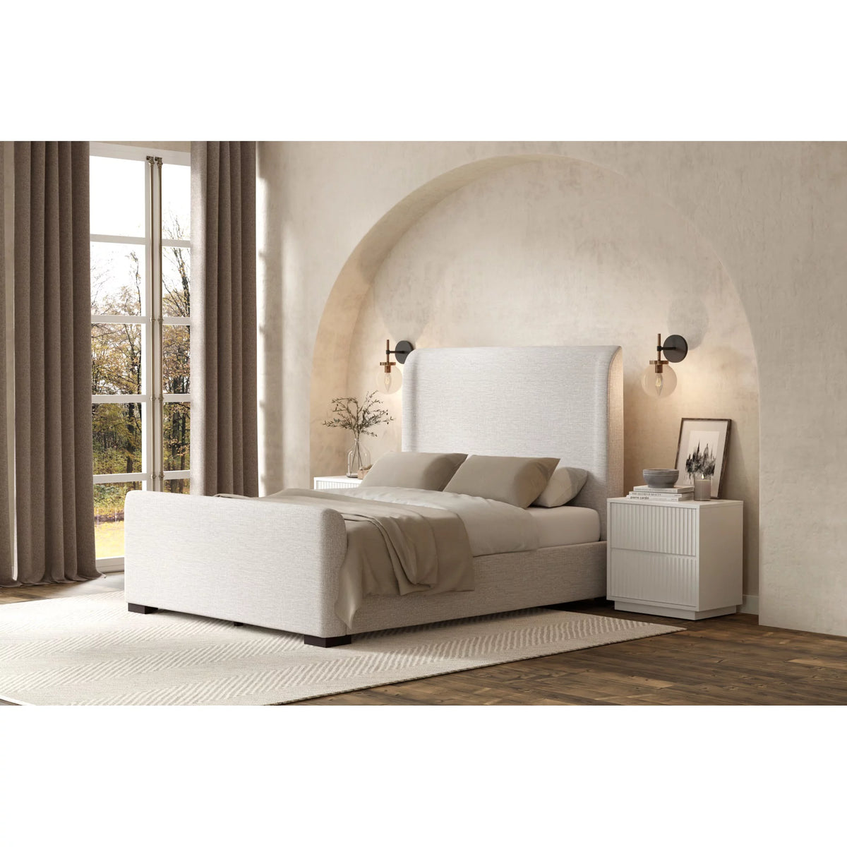 Beige Upholstered Queen Platform Bed Q2347