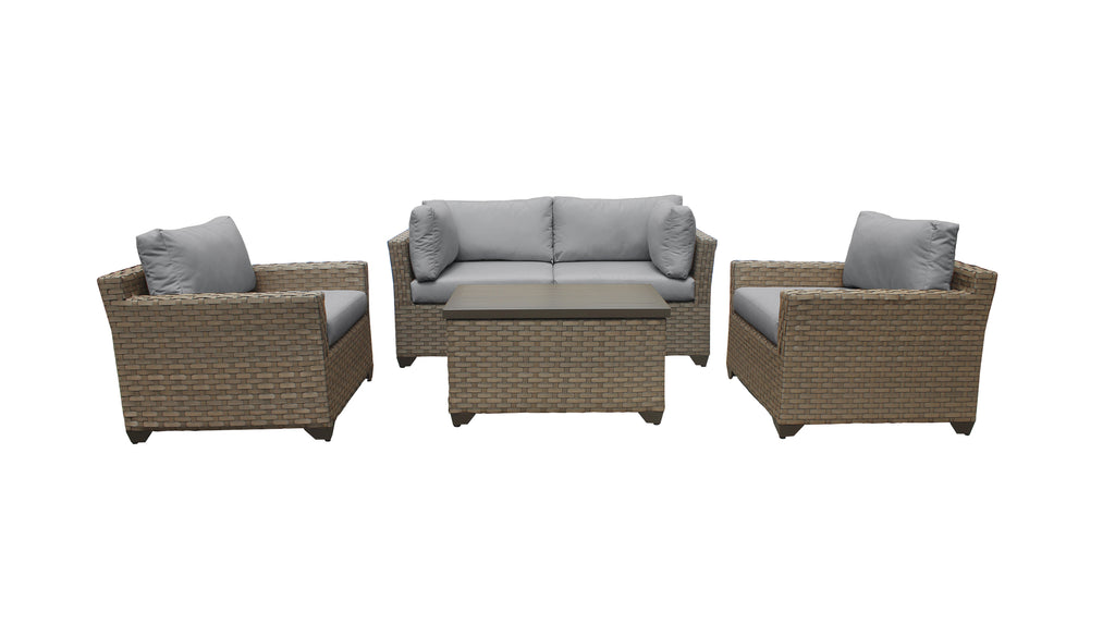 5 Piece Wicker Patio Conversation Set with Club Chair and Cushion Covers E14095