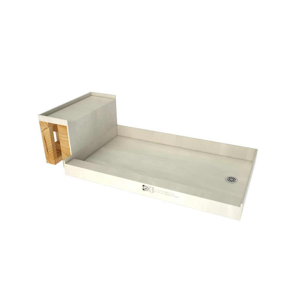 Single Threshold Shower Base with Bench and Drain Plate P903