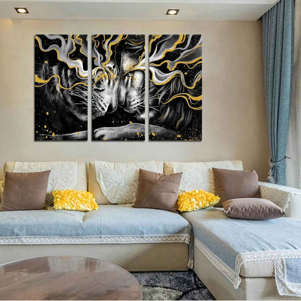 Black and Gold Framed Canvas Lion Wall Art N518901
