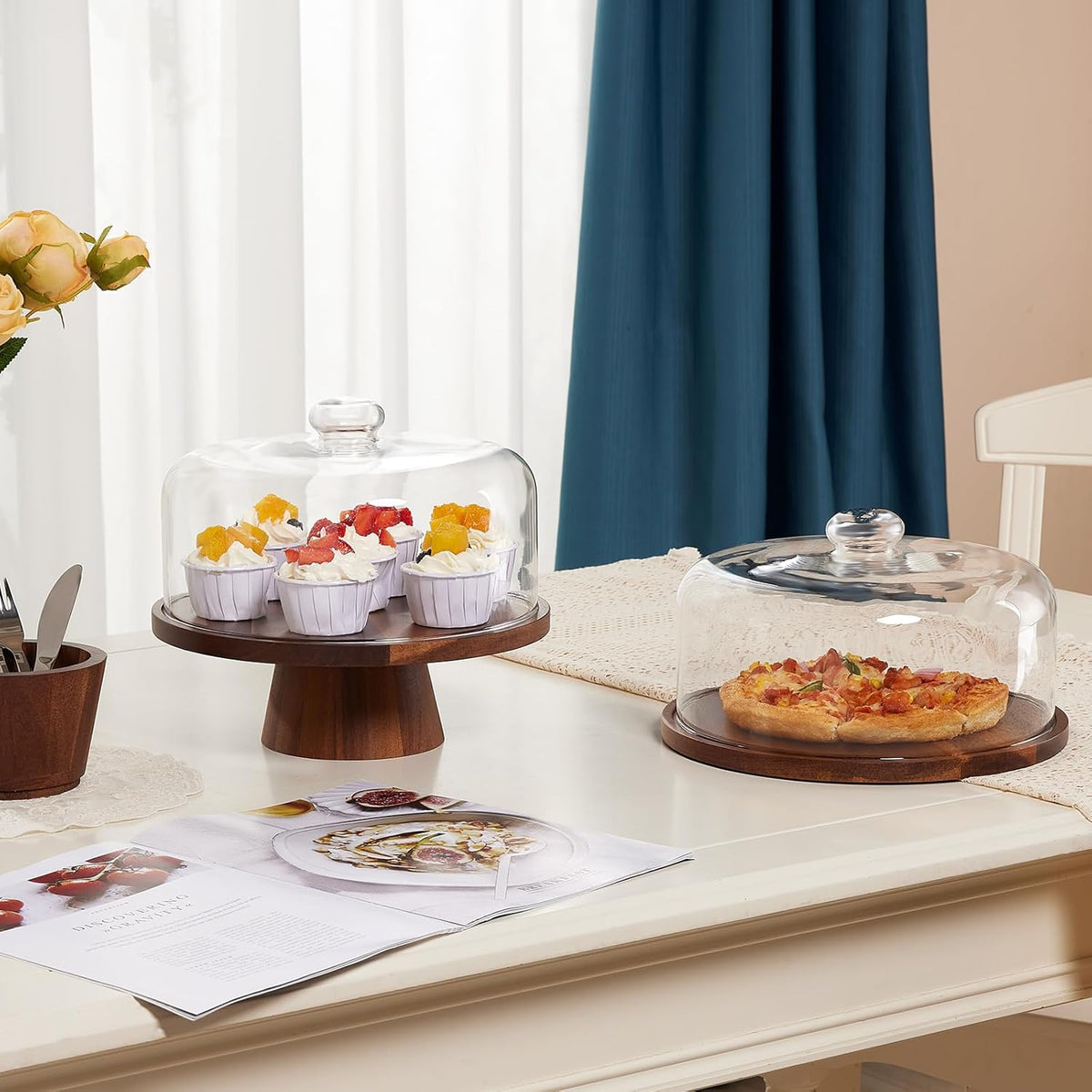 Wood Glass Cake Stand with Dome 11IN B1220