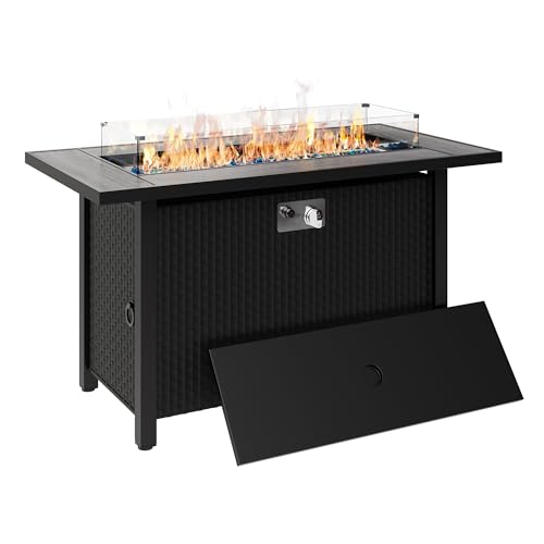 45 inch Propane Gas Fire Pit Table with Lid, Lava Rock, Waterproof Cover H1240
