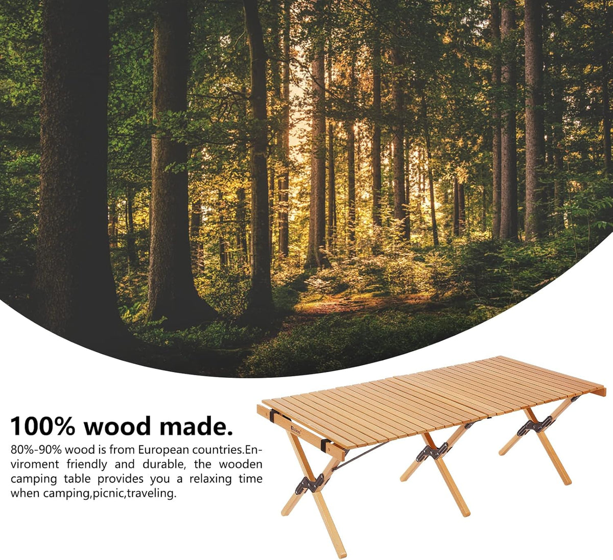 4ft Low Folding Solid Wood Picnic Table with Carry Bag J948341
