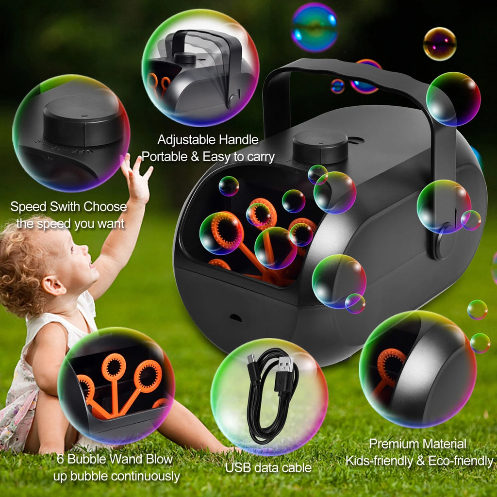 Portable Automatic Bubble Maker with 6 Bubble Wands N964466