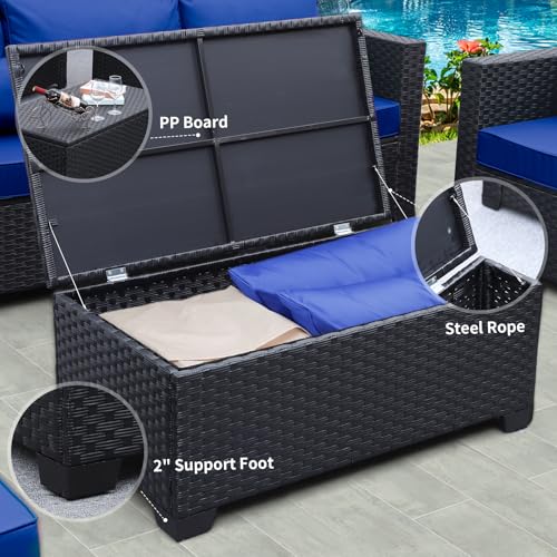 5 Pieces Patio Furniture Set with Coffee Table and Blue Cushions K780